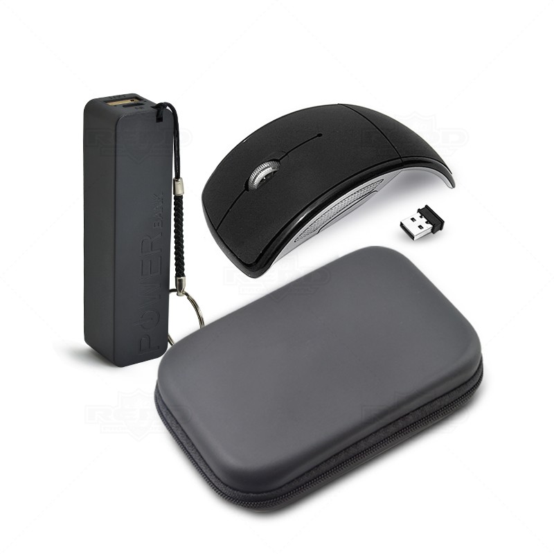 Kit com Power Bank e Mouse sem Fio Personalizado