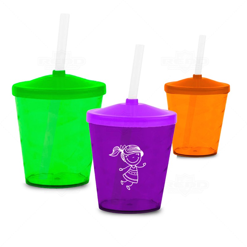 Mini Copo 350ml com Tampa e Canudo Personalizado