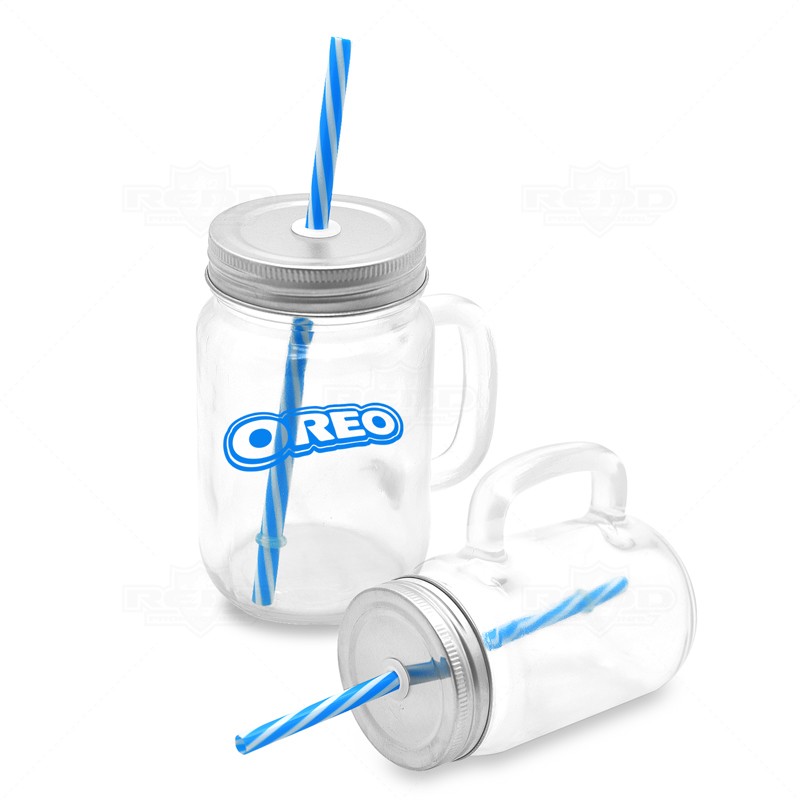 Caneca de Vidro com Canudo de 400ml Personalizada