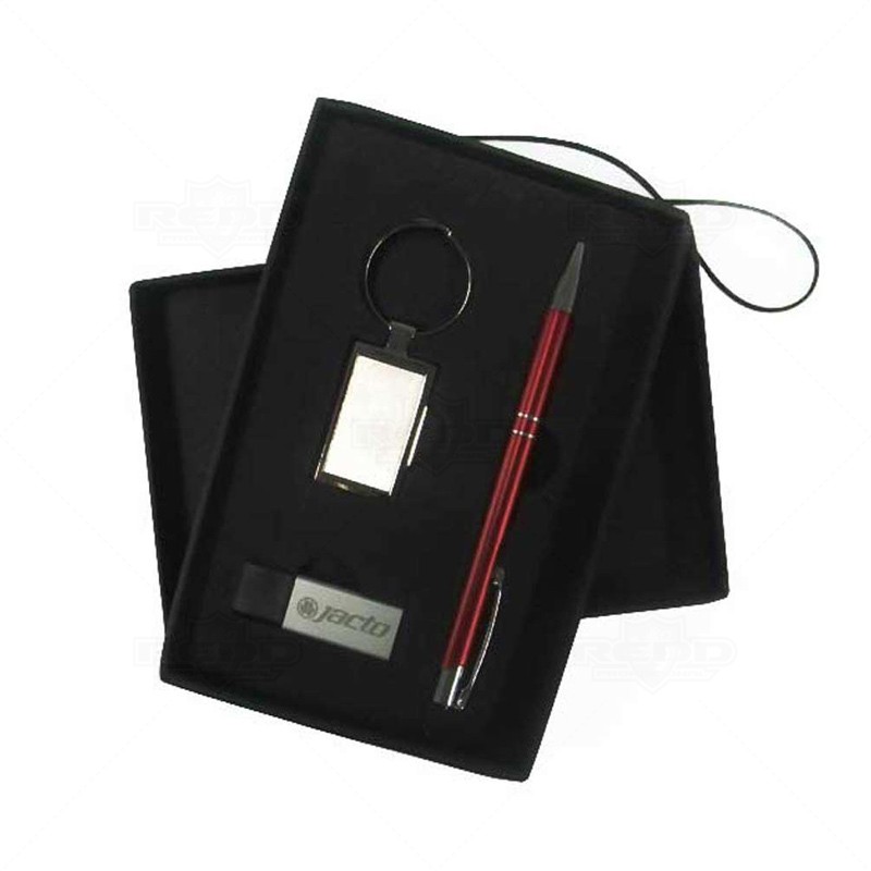 Conjunto Caneta, Chaveiro e Pen Drive para Brinde